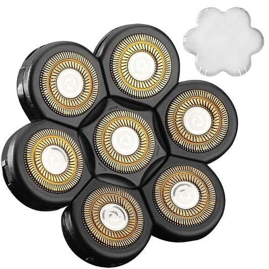 Universal 7 Blades Head Shaver Replacement Heads for Head Shaver and Other Brands Shaver, 7 Heads Head Shaver Bald Shaver Beard Electric Razor Shaver Head (Gold+Black)