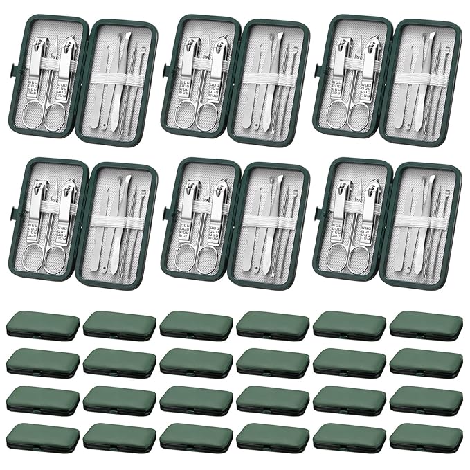 Lasnten 24 Set Manicure Set Bulk Nail Clippers Grooming Nail Kit Stainless Steel Professional Pedicure Kit Pedicure Tools with Travel Case Gifts for Men Women Personal(8 in 1,Dark Green)
