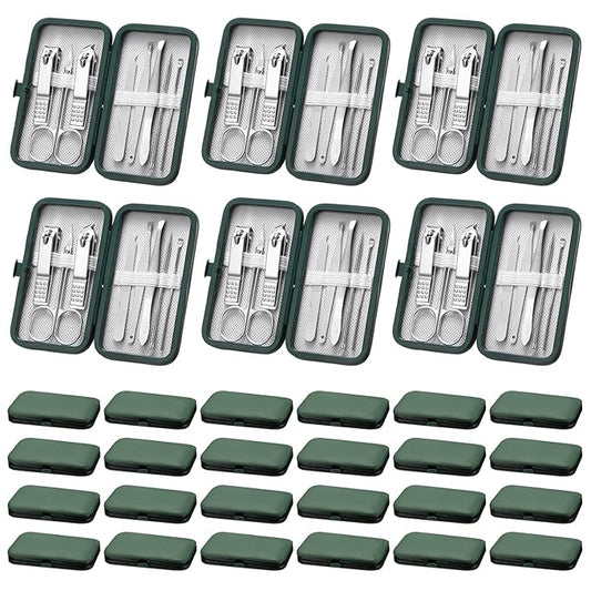 Lasnten 24 Set Manicure Set Bulk Nail Clippers Grooming Nail Kit Stainless Steel Professional Pedicure Kit Pedicure Tools with Travel Case Gifts for Men Women Personal(8 in 1,Dark Green)