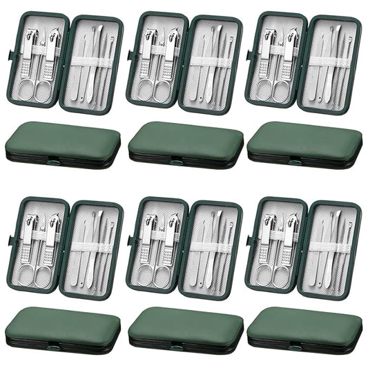 Geosar 12 Sets Manicure Set Nail Clippers Pedicure Kit 8 in 1 Stainless Steel Professional Grooming Kits Nail Care Tools with Travel Case for Men Women(Green)