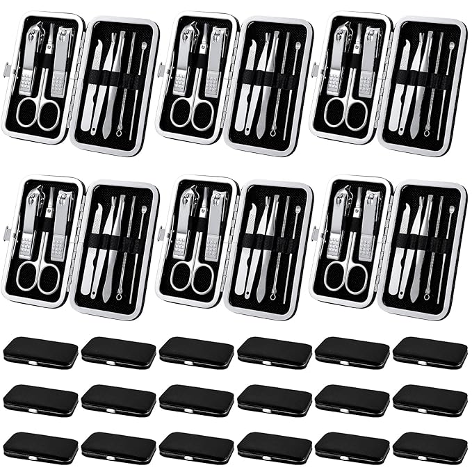 Lasnten 24 Set Manicure Set Bulk Nail Clippers Grooming Nail Kit Stainless Steel Professional Pedicure Kit Pedicure Tools with Travel Case Gifts for Men Women Personal(8 in 1,Black)