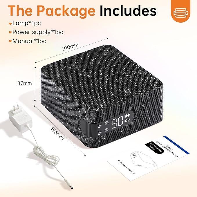 UV LED 96W Nail Lamp Professional Salon Nail Dryer Sparkly Gel Polish Light with 4 Timer Setting Quick Dry Curing Lamp with LCD Display Touch Screen Auto Sensor Home Black Diamond Rhinestone