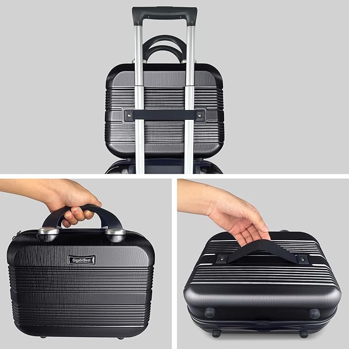 14" Portable Hard Shell Makeup Travel Case - Stylish PC+ABS Cosmetic Organizer for Women - Scratch-Resistant, Elastic Strap, Mini Suitcase - Perfect for Romantic Gifts（Midnight Black）