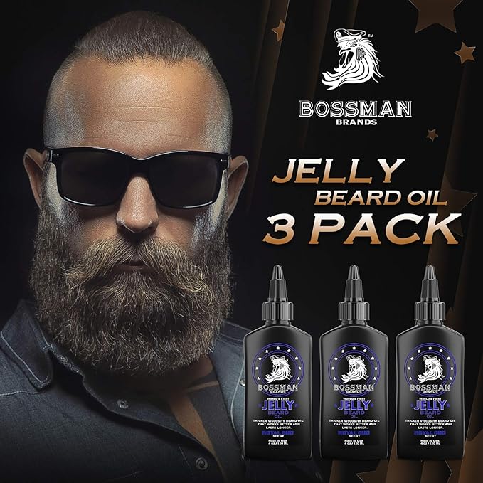 Bossman Jelly Beard Oil for Men - 3 Pack (12 oz in Total, Royal Oud Scent) – Softens, Moisturizes & Conditions with Natural Ingredients