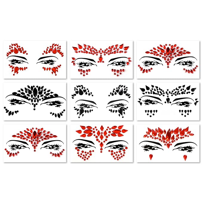 Face Gems Adhesive Glitter Jewel Tattoo Sticker Festival Gems Rave Party Body Make Up (9 PCS Z9ZAKRED-A)