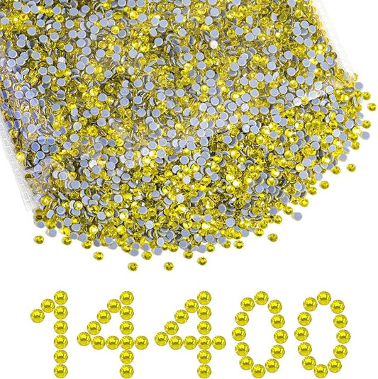 Beadsland Hotfix Rhinestones Bulk, 14400pcs Yellow Hot Fix Rhinestones for Crafts Clothes DIY Decoration, Citrine/Lemon Yellow, SS20, 4.6-4.8mm