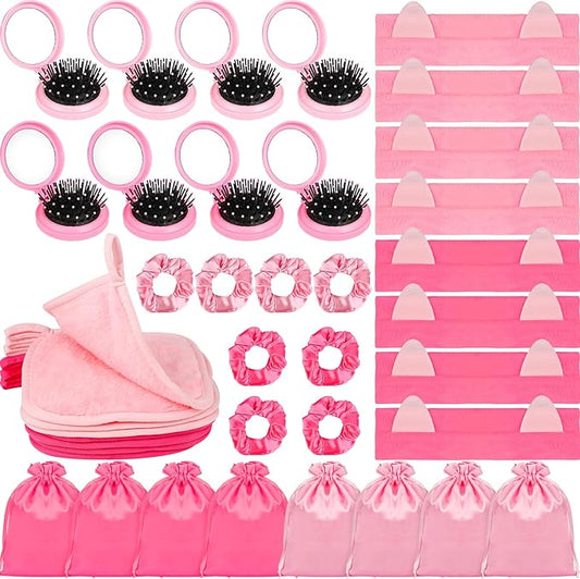 40 Pcs Spa Party Supplies for Girls Sleepover Party Favors Include 8 Cosmetic Bags 8 Spa Headband 8 Hair Scrunchies 8 Mirror comb 8 Makeup Remover Cloth Sleep Over Essentials for Girls Party
