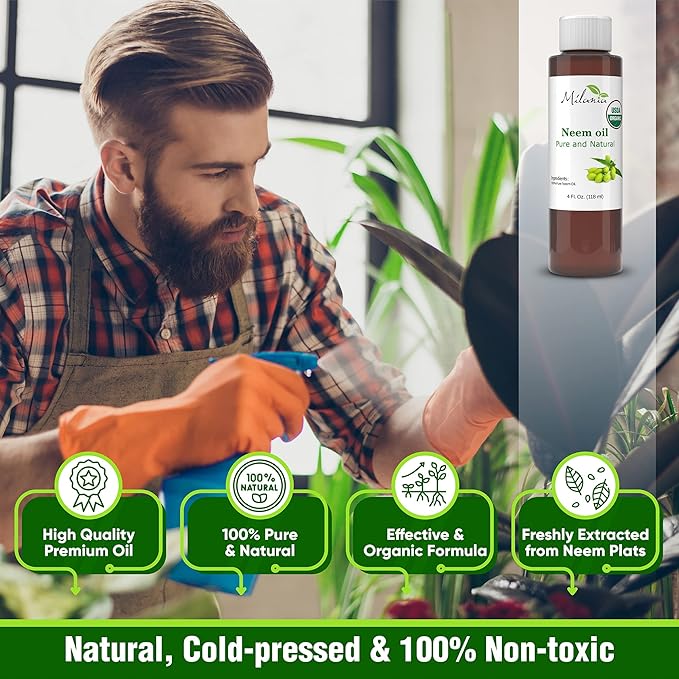MILANIA Premium Organic Neem Oil Virgin, Cold Pressed, Unrefined 100% Pure Natural Grade A. Excellent Quality.(4 Fl. Oz.)