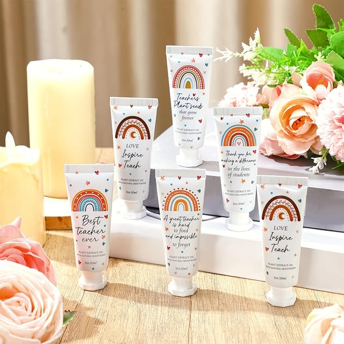 12 Pcs Teacher Appreciation Hand Cream Gifts Boho Rainbow Graduation End the Year Thank You Teacher Gifts for Women Travel Size Hand Cream Christmas Moisturizing Hnad Lotion