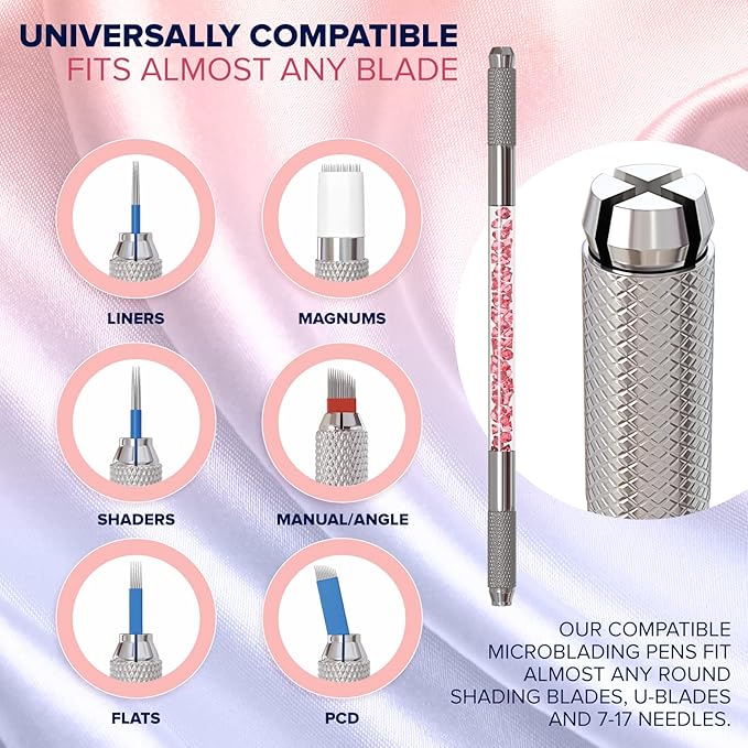 Microblading Supplies 5 Piece Double Sided Manual Tattoo Pen Kit for Permanent Makeup Supplies | Durable Aluminum Pen With Lock-Pin Tech & Ergonomic Grip | Shape Eye Brows, Pink
