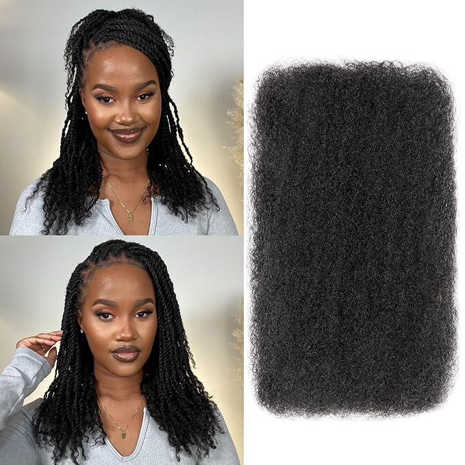 BLL Afro Kinkys Bulk Human Hair-100% Human Hair for Mini Twist Braiding Dreadlock Loc Extensions Afro Kinky Curly Hair Bulk Black Color (1B, 16 Inch (Pack Of 1))