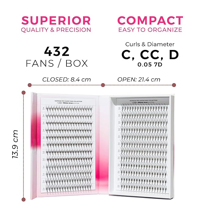 LLBA LashFolio Double Spike Promade Fans | Handmade Volume Eyelash | Multi Selections From 5D To 10D | C CC D Curl | 0.03~0.07 mm | 8-13mm Length | Long Lasting | Easy Application (7D-0.05 CC 8-13mm)