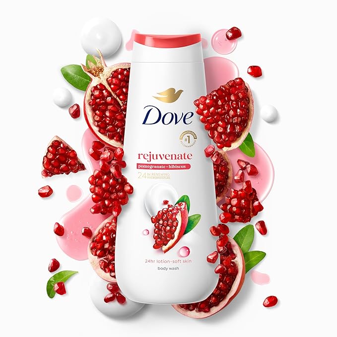 Dove Body Wash Rejuvenate Pomegranate & Hibiscus for 24hr Lotion-Soft Skin Moisturizing Skin Cleanser with No Sulfates No Parabens 20 oz