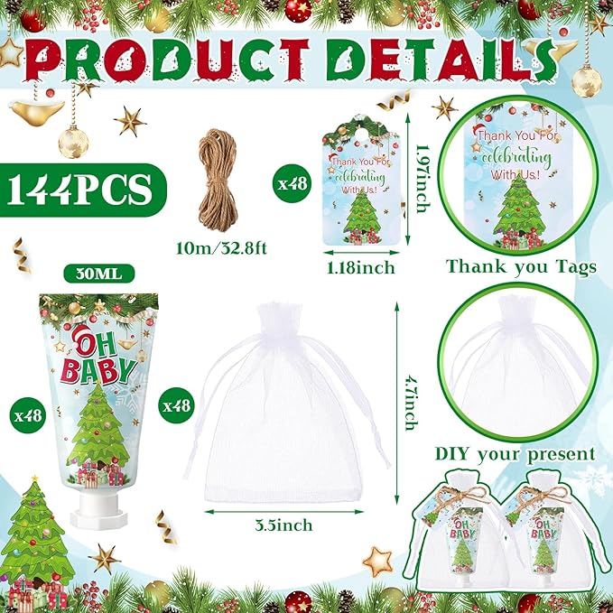 48 Sets Baby Shower Hand Cream Party Favors for Guests Gift Bulk Travel Size Hand Lotion Set for Baby Shower Wedding Christmas(Christmas)