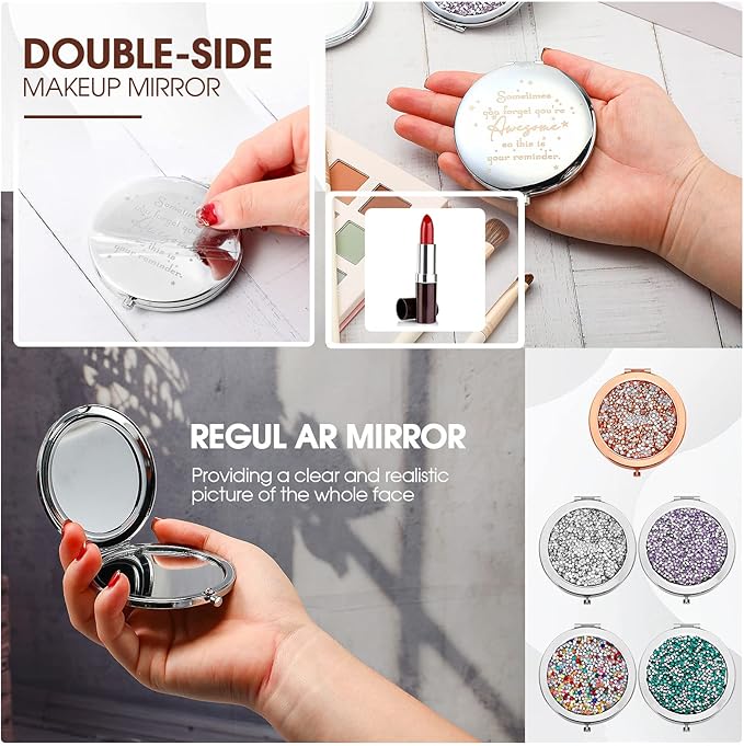 Roowest 30 Pcs Inspirational Compact Mirror Sometimes You Forget You're Awesome Appreciation Gifts for Women Mother's Day Party Favors Magnifying Pocket Mirror (Assorted Colors)
