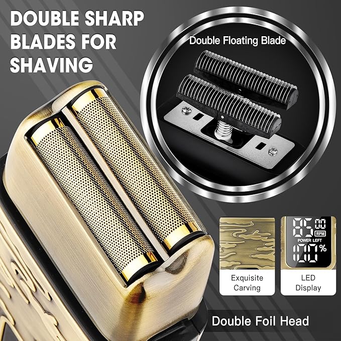 Electric Shavers for Men,3-Speeds Electric Razor,Head Shavers for Bald Men,Double Foil Beard Trimmer,Barber Supplies Waterproof Shaver, Gifts (Bronze-1)