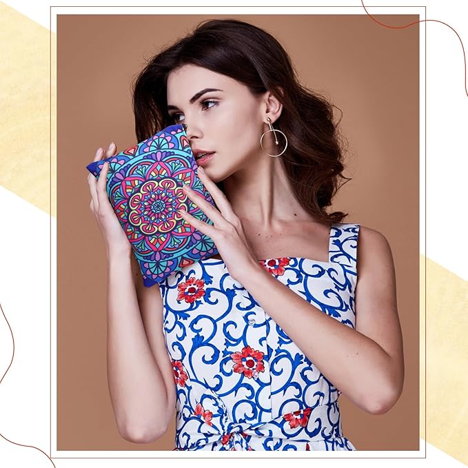 Eccliy 20 Pcs Mandala Makeup Bag Mandala Cosmetic Bag Canvas Gifts Mandala Accessories for Girls Toiletry Pouch with Zipper for Women Party, 8 x 5 Inch