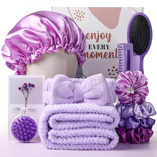 Sawysine 12 Pcs Gift Basket for Women Hair Care Spa Accessories Set Preppy Women's Birthday Mother's Day Gift Stuff(Purple)