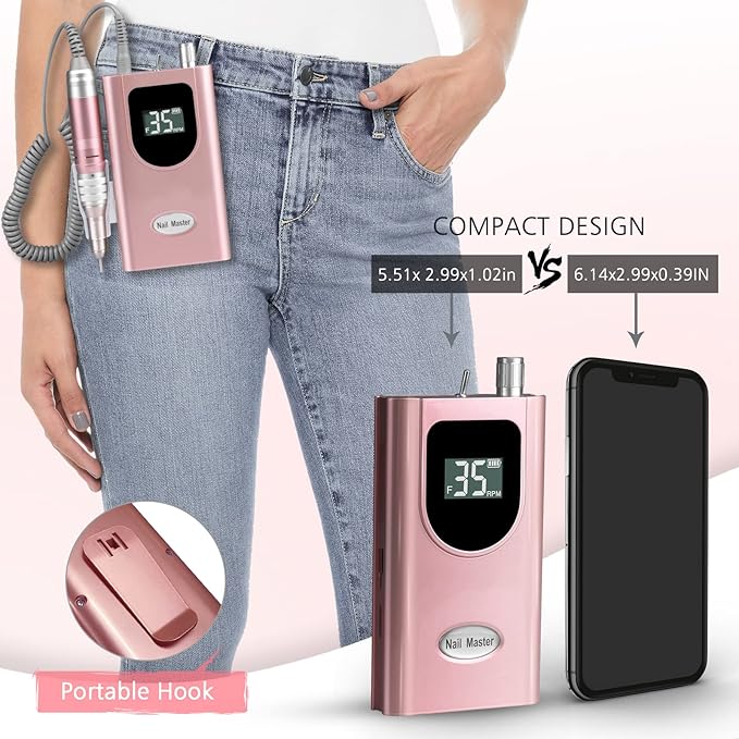 35000RPM Portable Nail Drill Machine, HoMove Professional Nail Drill Machine, Rechargeable Electric Efile Nail Drills for Acrylic Gel Nails, Cordless Portable Nails Drill【Rose Gold】