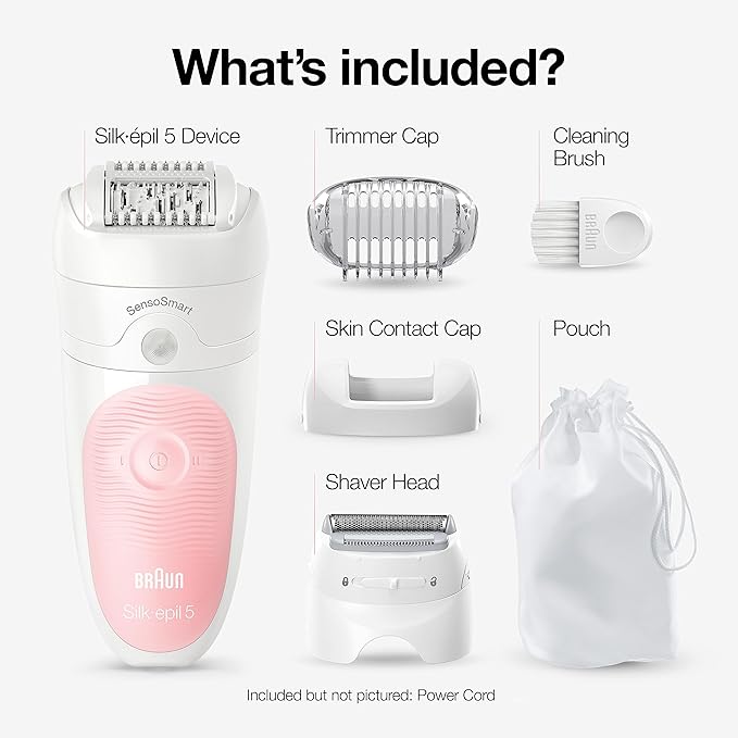 Braun Epilator Silk-épil 5 5-620, Hair Removal Device, Epilator for Women, Shaver & Trimmer, Cordless, Rechargeable, Wet & Dry, 6 Piece Set