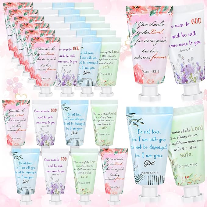 Landhoow 48 Pack Christian Hand Cream Bulk for Women Bible Travel Hand Lotion Set Graduation Religious Bible Verse Gift Set for Church Mother's Day Nurse Teacher Wedding Homeless