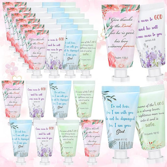 Landhoow 48 Pack Christian Hand Cream Bulk for Women Bible Travel Hand Lotion Set Graduation Religious Bible Verse Gift Set for Church Mother's Day Nurse Teacher Wedding Homeless