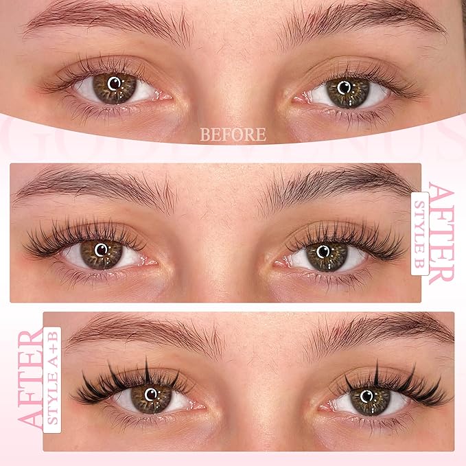 Manga Lash Clusters Kit Wispy Eyelashes Cluster & Spiky-tip Individual Lashes Mixed Cluster Eyelash Extensions Kit 200pcs DIY Lashes Extension Kit C Curl Lash Clusters Wispy Anime Lash Kit