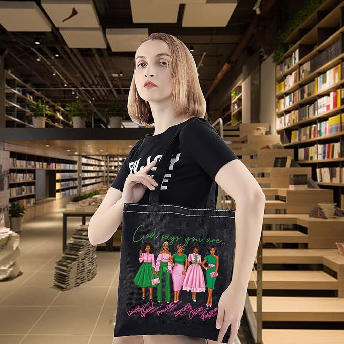 WZMPA Sorority Sisters Cosmetic Makeup Bag Pink and Green Gift God Says You Are Sorority Makeup Zipper Pouch Bag Greek Sorority Paraphernalia (God Says AK T-BL)