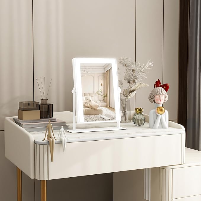 11x9 Inch Hollywood Vanity Mirror, Dimmable Lighting, Smart Touch & Dual Power Supply, Portable 360° Rotating Makeup Mirror for Travel, Home