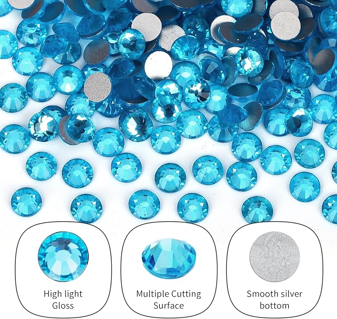 2000PCS Aquamarine Rhinestones Bulk, Flat Back Crystal Glass Stone Round Gems,SS30, 6.4-6.6mm