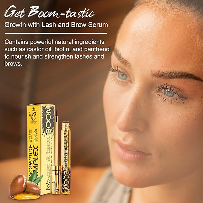 Fab Lash and Brow Boom - The Ultimate Lash and Brow Growth Serum - Lash Serum for Thicker, Longer & Fuller Lashes and Brows - Infused with Castor Oil, Biotin & Eyelash Primer for Healthy Hair Growth