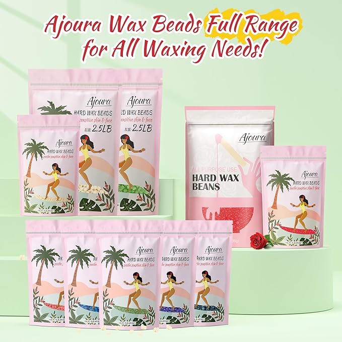 Ajoura 2.5LB Aloe Hard Wax Beads, Premium Wax for Sensitive Skin Hair Removal, Perfect for Full Body, Bikini, Face, Eyebrow, Back, Chest, Legs, Armpit, Big Pack Refill for Home & Salon Waxing (Green)