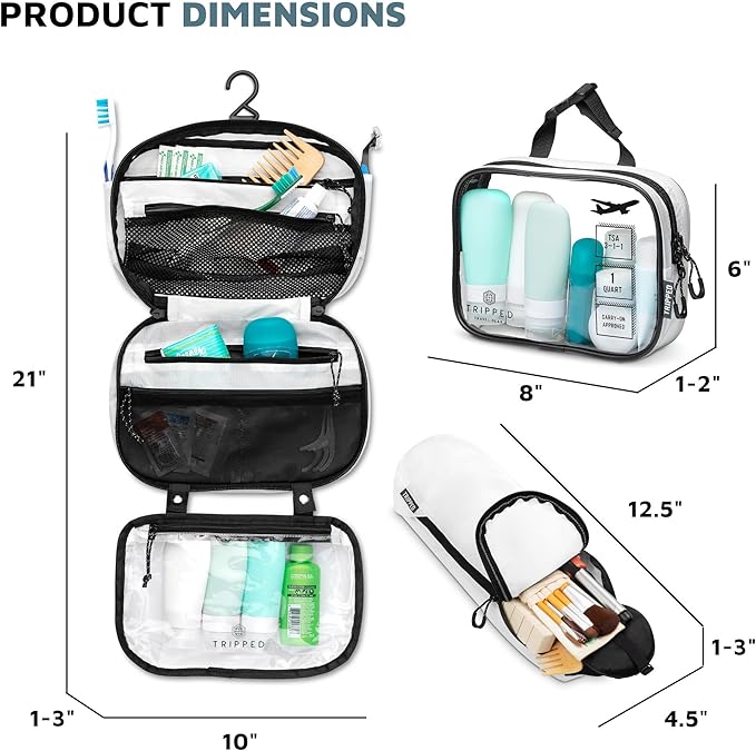 Toiletry Bag Kit Set: Hanging Travel Toiletry Bag + 311 TSA Cosmetic Liquid Bag + Ultralight Accessory Organizer Pouch