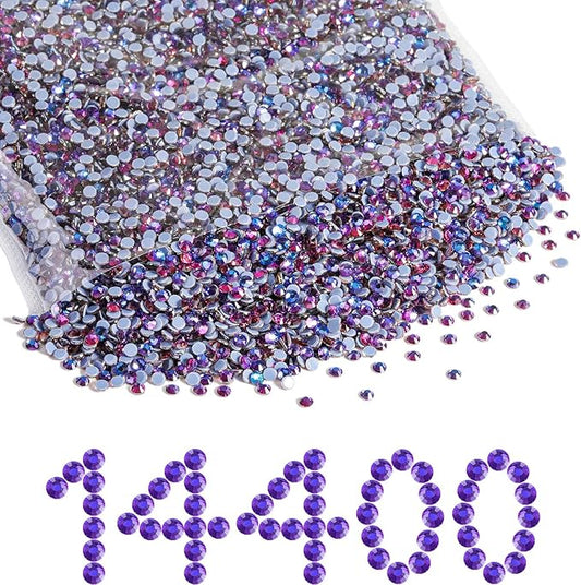 Beadsland Hotfix Rhinestones Bulk, 14400pcs Purple Hot Fix Rhinestones for Crafts Clothes DIY Decoration, Purple Velvet, SS10, 2.7-2.9mm