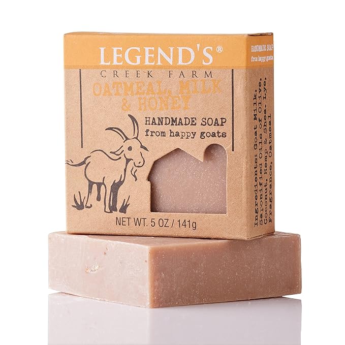 Legend's Creek Farm Goat Milk Soap - Cleansing Moisturizing Soap Bar for Hands and Body - 5 Oz Creamy Lather, Nourishing, Gentle Natural Soap for Sensitive Skin (Oatmeal, Milk & Honey, Pack of 3)