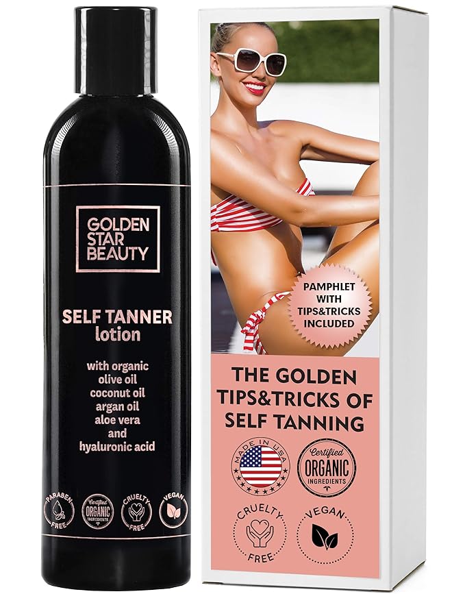 Self Tanner Lotion - Natural Sunless Tanning Lotion w/Organic & Hyaluronic Acid, Fake Tan for Flawless Light to Medium, Self Tanners Best Sellers 8.0 fl.oz.