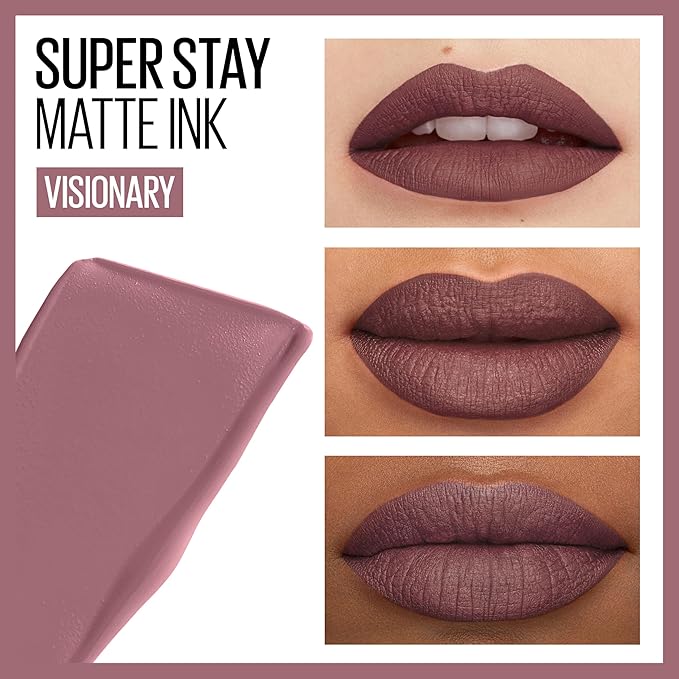 Maybelline Super Stay Matte Ink Liquid Lipstick Makeup, Long Lasting High Impact Color, Up to 16H Wear, Visionary, Taupe Purple, 1 Count, Packaging May Vary