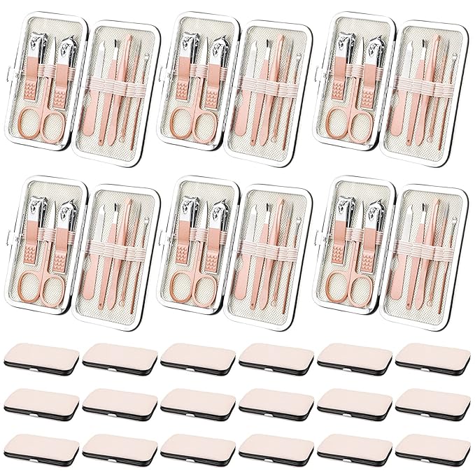 Lasnten 24 Set Manicure Set Bulk Nail Clippers Grooming Nail Kit Stainless Steel Professional Pedicure Kit Pedicure Tools with Travel Case Gifts for Men Women Personal(8 in 1,Pink, Rose Gold)