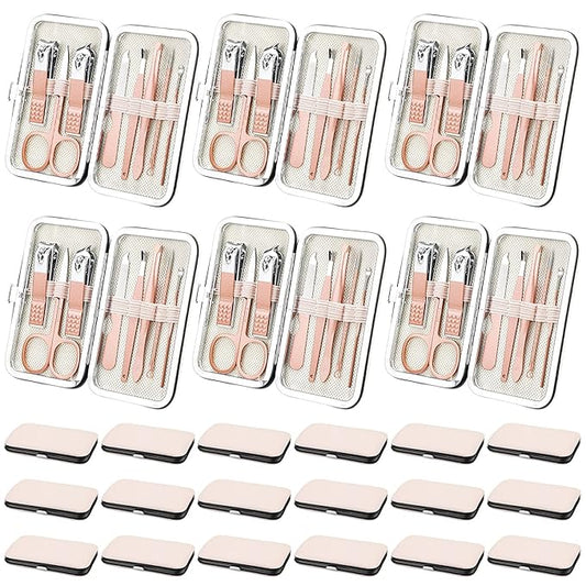 Lasnten 24 Set Manicure Set Bulk Nail Clippers Grooming Nail Kit Stainless Steel Professional Pedicure Kit Pedicure Tools with Travel Case Gifts for Men Women Personal(8 in 1,Pink, Rose Gold)