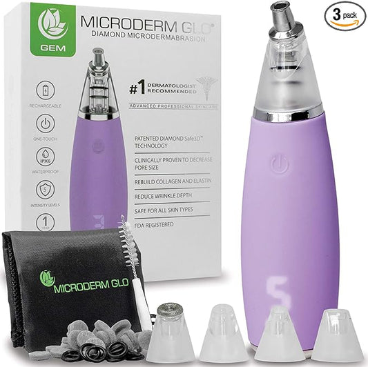 Microderm GLO GEM Diamond Microdermabrasion and Suction Tool - Blackhead Remover Pore Vacuum Advanced Facial Treatment Machine - Anti Aging Wrinkle Care for Collagen Production & Acne Scars (Purple)
