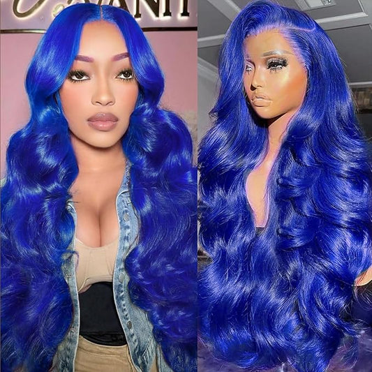 26 Inch Blue Wig Human Hair 200 Density Blue 13x4 Body Wave HD Lace Front Wigs Human Hair Pre Plucked Blue Human Hair Wig Color Human Hair Wig Blue Lace Frontal Wigs Human Hair Glueless Wig