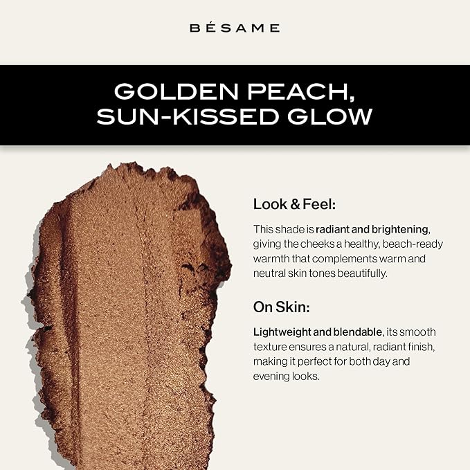 BESAME Golden Peach Cream Rouge - 1976, Highly Pigmented, Matte Finish, Multi-Use for Lips and Cheeks, Vintage-Inspired Reusable Tin, Long-Wearing, Sensitive Skin Friendly