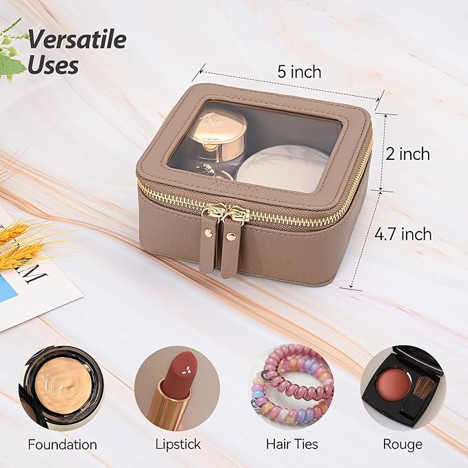 Aveniee Mini Clear Makeup Bag, Small Travel Toiletry Bag Cosmetic Bags TSA Approved, Clear Makeup Case Pouch with Zipper, Car Organizer Essentials for Women Men(Mini-Taupe)