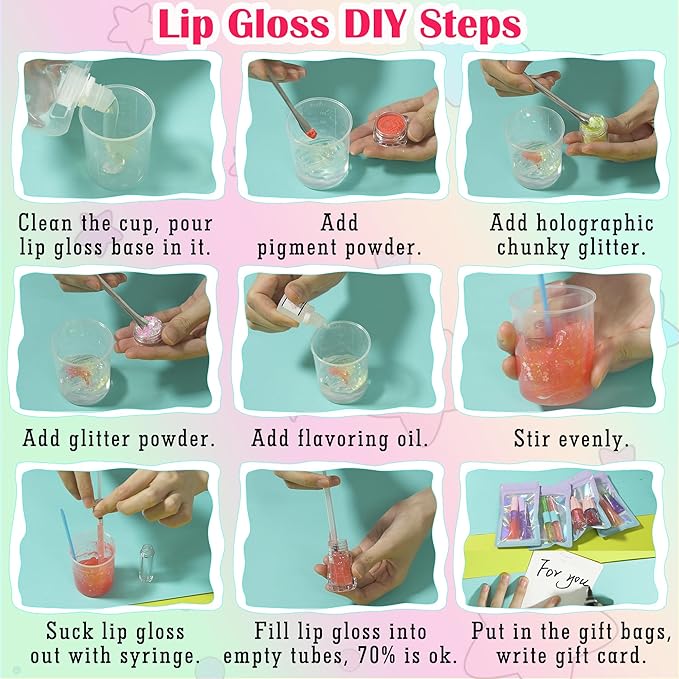 DIY Lip Gloss Making Kit - Make Your Own Lip Glosses Moisturizing DIY Lip Glaze Handmade Glittery Set for Teens Girls Women Makeup Lover Beginner Christmas Birthday Gift
