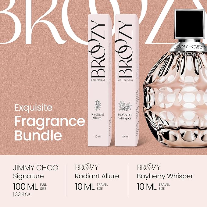 Broozy Collections - Perfume Set for Women | Bundle of 1 Designer Fragrance Jimmy-Choo Eau de Parfum (100ml/3.4oz) and 2 Broozy Mini Scent Samples for Women (10ml each) | Luxury Perfume Gift Set