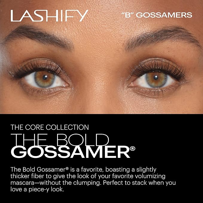 Lashify Bold 14mm Gossamer DIY Eyelash Extensions Refill, Black, Easy False Eyelashes for a Natural Look