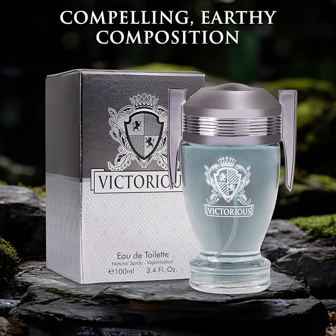 Victorious for Men Eau De Toilette - Woody & Aquatic Fragrance - Aromatic Bay Leaf & Jasmine & Woody Base of Guaiac Wood, Patchouli, Oak & Ambergris - Fresh & Sporty Composition - 100ml Spray Bottle