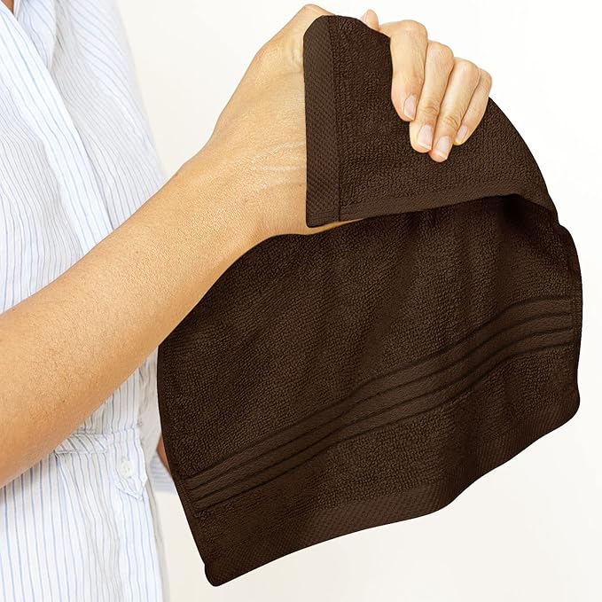 Utopia Towels 12 Pack Premium Wash Cloths Set, 12 by 12 Inches, 100% Cotton Ring Spun, Highly Absorbent and Soft Feel Washcloths for Bathroom, Spa, Gym, and Face, Dark Brown