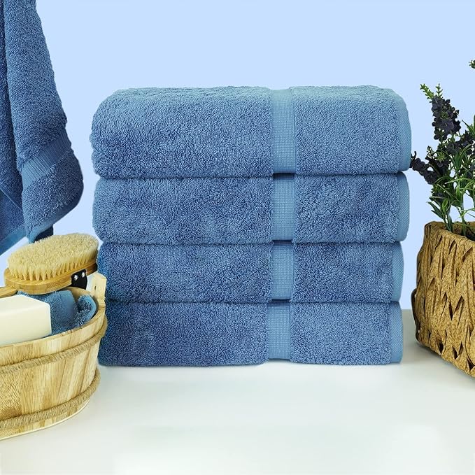 Chakir Turkish Linens Premium Cotton Absorbent Turkish Towels (Bath Towel - Set of 4, Wedgewood)