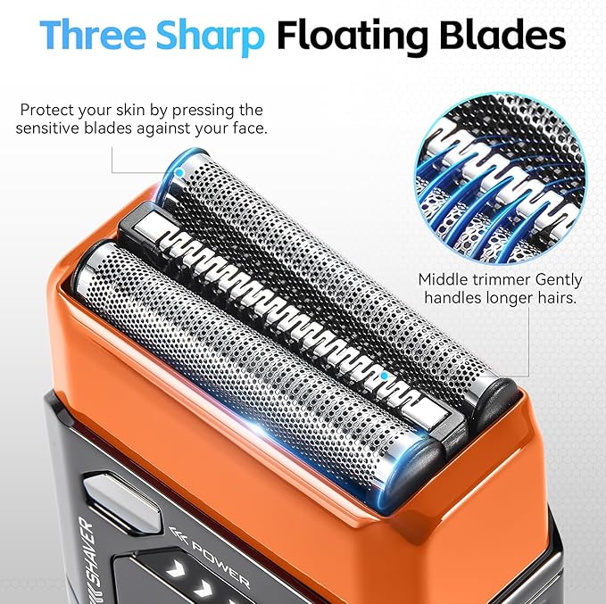 Electric Shavers for Men Face, Mini Electric Razor with 3-Blade, USB-C Rechargeable Foil Shaver, Travel Shavers for Men, Waterproof, Cordless, Metal Shaver with Travel Case